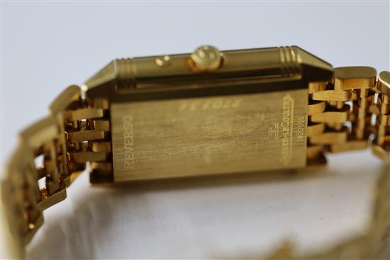 A good gentlemans modern 18ct gold Jaeger LeCoultre Grande Taille Reverso Night and Day manual wind wrist watch,